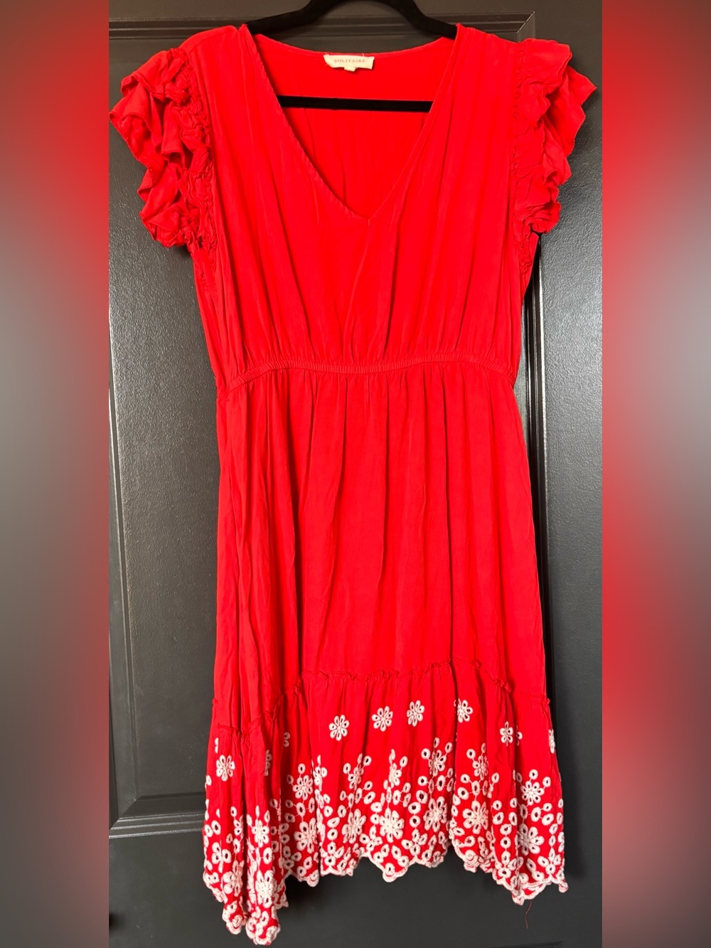 Solitaire Red Mini Dress with White Floral Hem